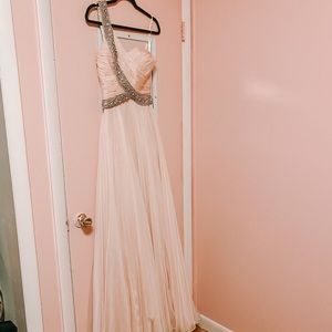 Jovani Blush Sequin Shoulder Dress